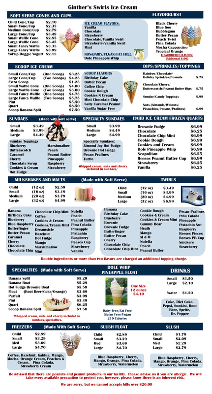 Our Menu - Ginther's Swirls Ice Cream